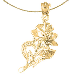 10K, 14K or 18K Gold Rose With Heart Pendant