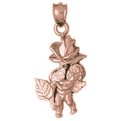 14K or 18K Gold Angel With Rose Pendant