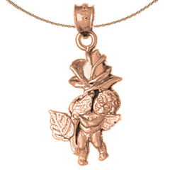 14K or 18K Gold Angel With Rose Pendant