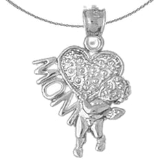 14K or 18K Gold Mom With Angel & Heart Pendant
