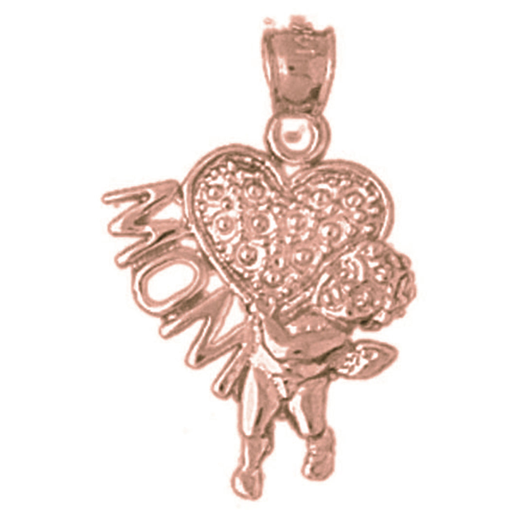 14K or 18K Gold Mom With Angel & Heart Pendant
