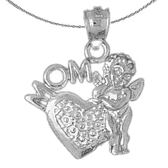 14K or 18K Gold Mom With Angel & Heart Pendant