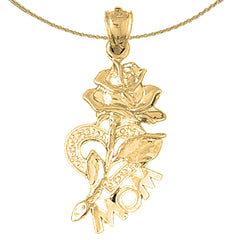 10K, 14K or 18K Gold Mom With Rose & Heart Pendant