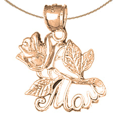 10K, 14K or 18K Gold Mom With Rose Pendant