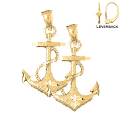 Sterling Silver 35mm Anchor With Rope Earrings (White or Yellow Gold Plated)