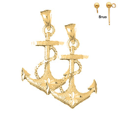 Sterling Silver 35mm Anchor With Rope Earrings (White or Yellow Gold Plated)