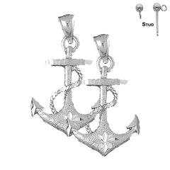 Sterling Silver 35mm Anchor With Rope Earrings (White or Yellow Gold Plated)