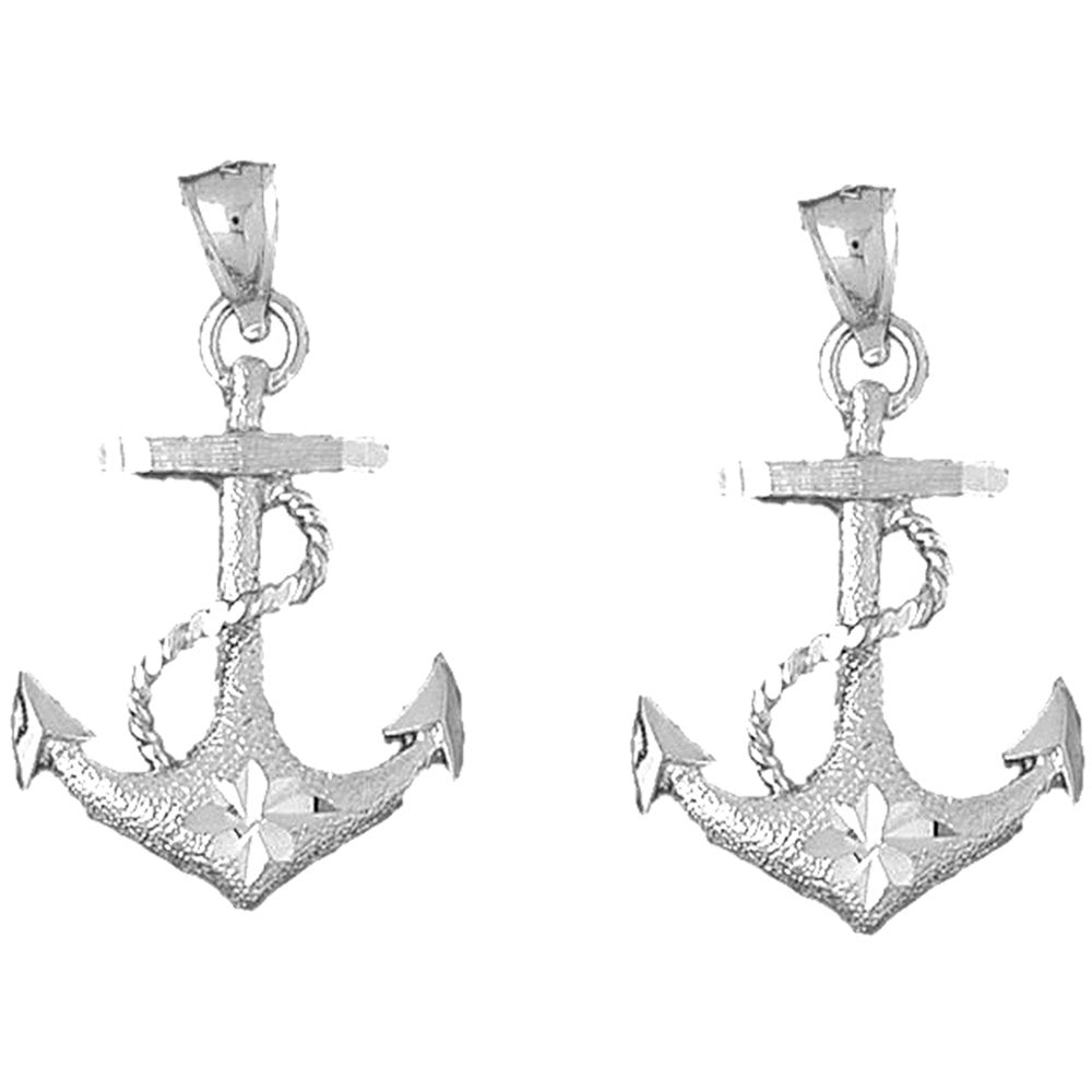 Sterling Silver 35mm Anchor With Rope Earrings