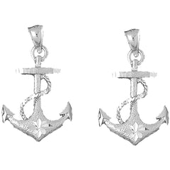 Sterling Silver 35mm Anchor With Rope Earrings