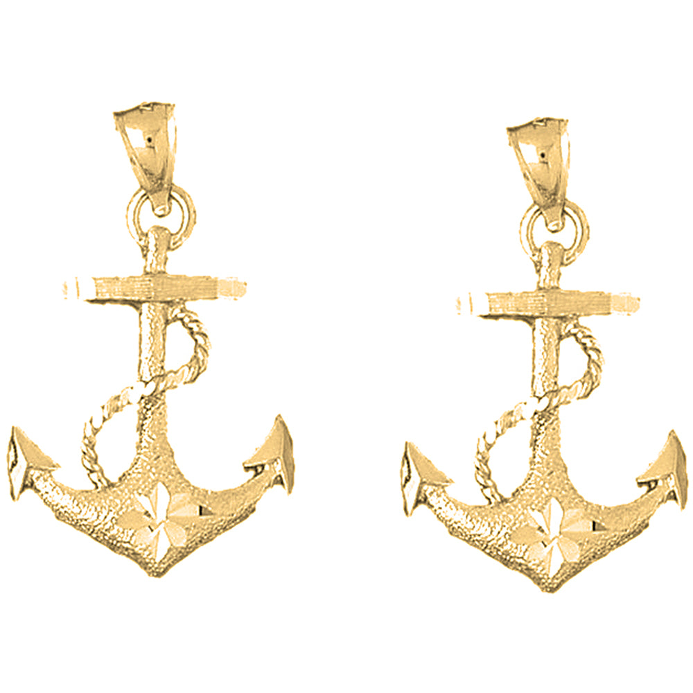 14K or 18K Gold 35mm Anchor With Rope Earrings