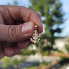 14K or 18K Gold Anchor With Ships Wheel Pendant