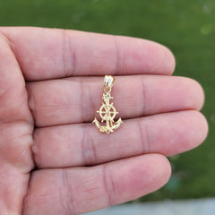 14K or 18K Gold Anchor With Ships Wheel Pendant