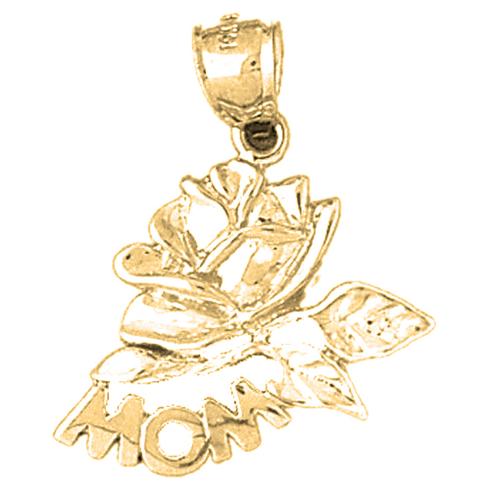 10K, 14K or 18K Gold Mom With Rose Pendant