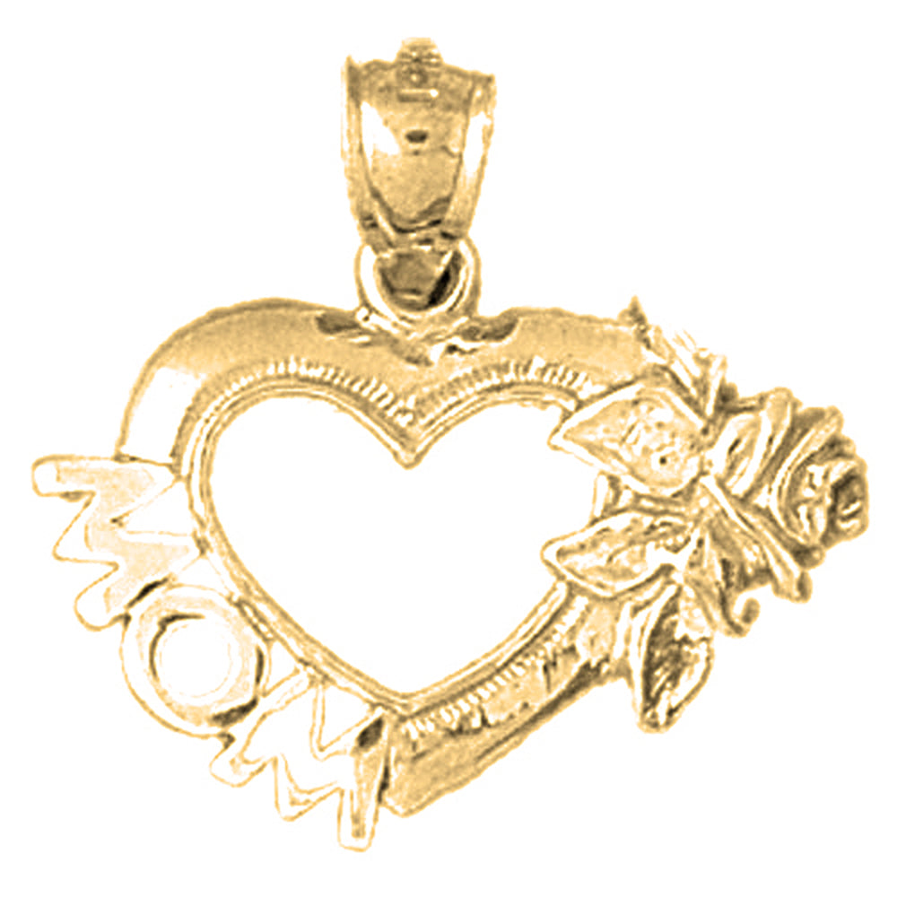 10K, 14K or 18K Gold Mom With Heart Pendant