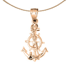 14K or 18K Gold Anchor With Ships Wheel Pendant