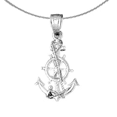 14K or 18K Gold Anchor With Ships Wheel Pendant