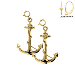 Sterling Silver 40mm 3D Anchor Earrings (White or Yellow Gold Plated)