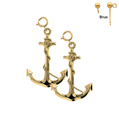 Sterling Silver 40mm 3D Anchor Earrings (White or Yellow Gold Plated)
