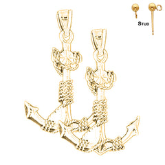 Sterling Silver 36mm 3D Anchor Earrings (White or Yellow Gold Plated)