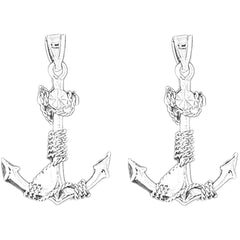 Sterling Silver 36mm 3D Anchor Earrings