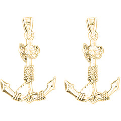 Yellow Gold-plated Silver 36mm 3D Anchor Earrings