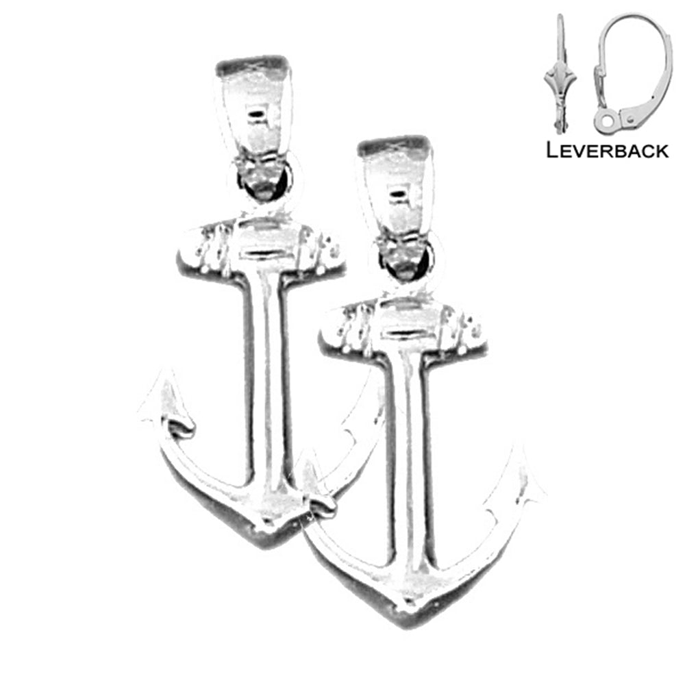Sterling Silver 22mm Anchor Earrings (White or Yellow Gold Plated)