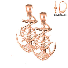 14K or 18K Gold Anchor With Ships Wheel Earrings