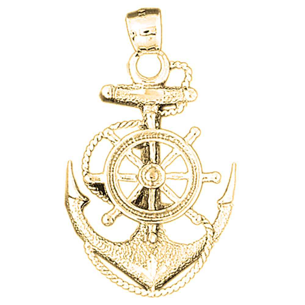 14K or 18K Gold Anchor And Wheel Pendant