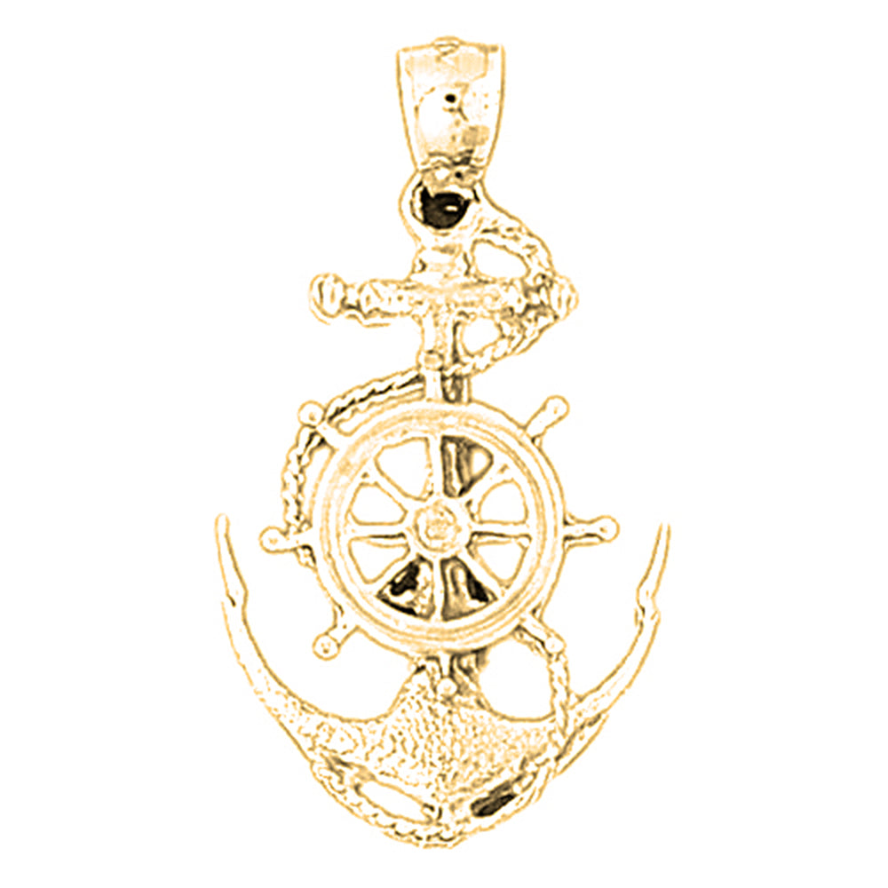 14K or 18K Gold Anchor And Wheel Pendant