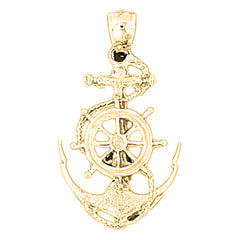 14K or 18K Gold Anchor And Wheel Pendant