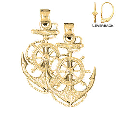 14K or 18K Gold Anchor With Ships Wheel Earrings