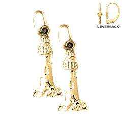 Sterling Silver 20mm Light Tower Earrings (White or Yellow Gold Plated)