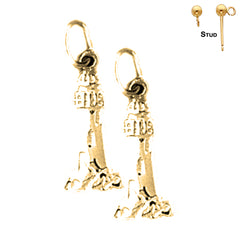 Sterling Silver 20mm Light Tower Earrings (White or Yellow Gold Plated)