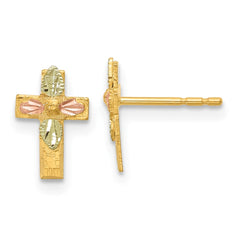 10K Tri-Color Black Hills Gold Cross Earrings