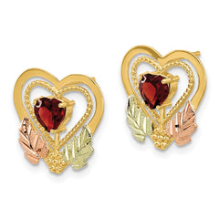 10K with 12K Accents Black Hills Gold Garnet Heart Post Earrings