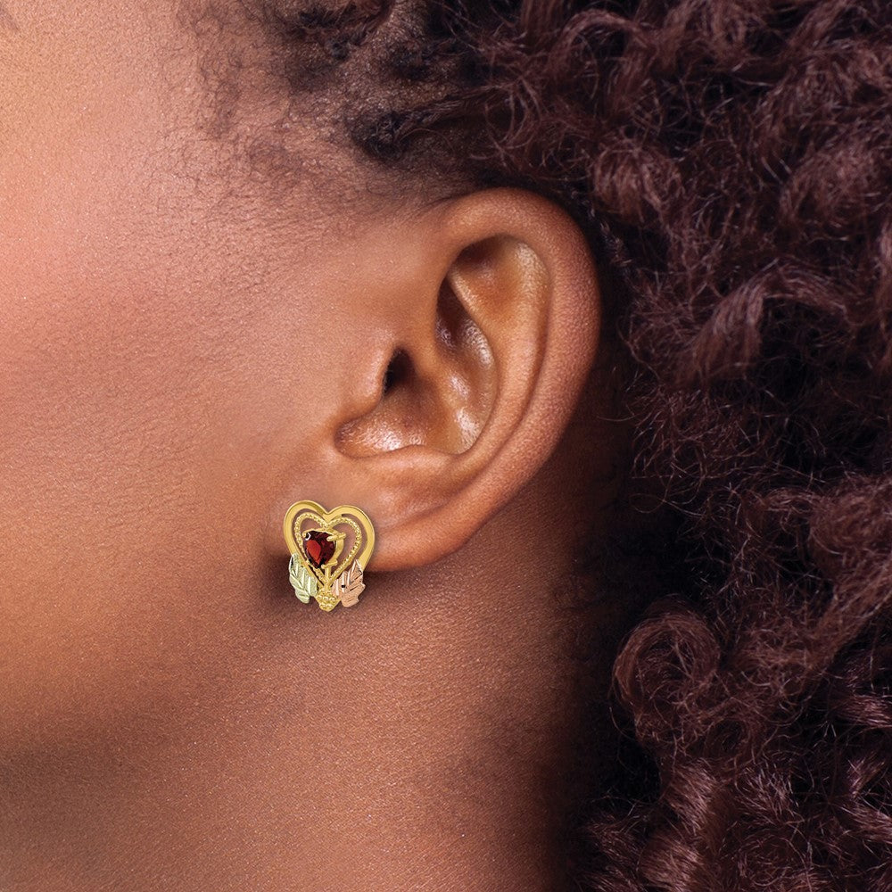 10K with 12K Accents Black Hills Gold Garnet Heart Post Earrings