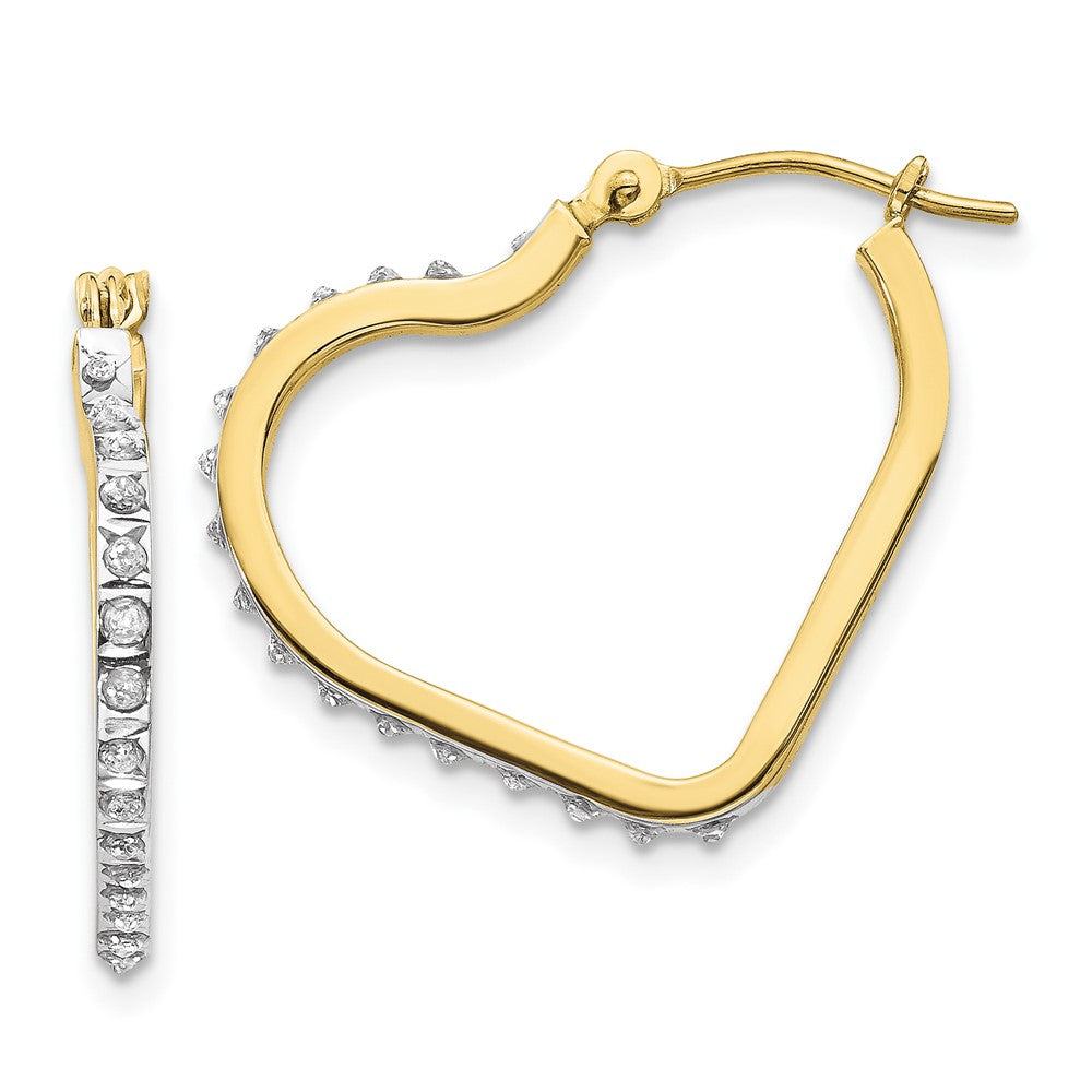 10K Yellow Gold Diamond Fascination Heart Hoop Earrings