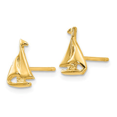 10K Yellow Gold Sail Boat Earrings