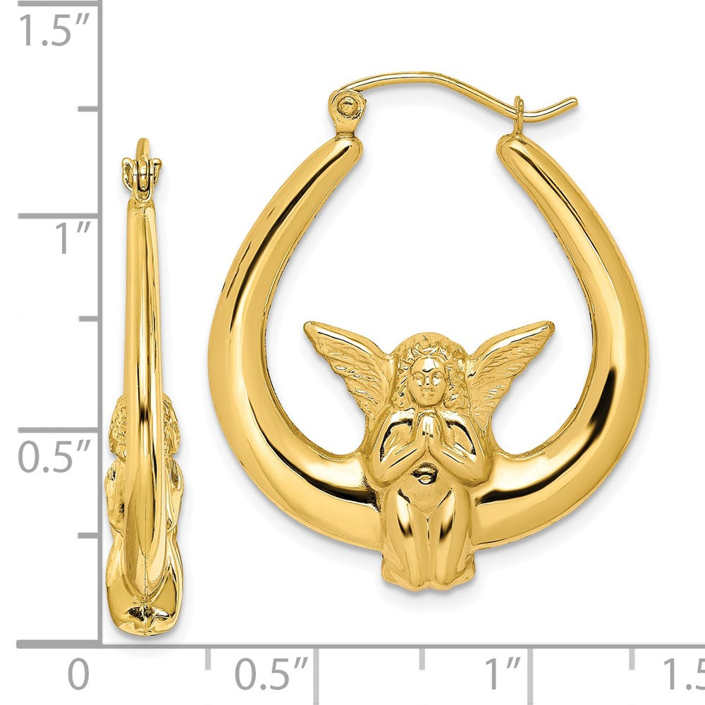 10K Yellow Gold Angel Hoop Earrings