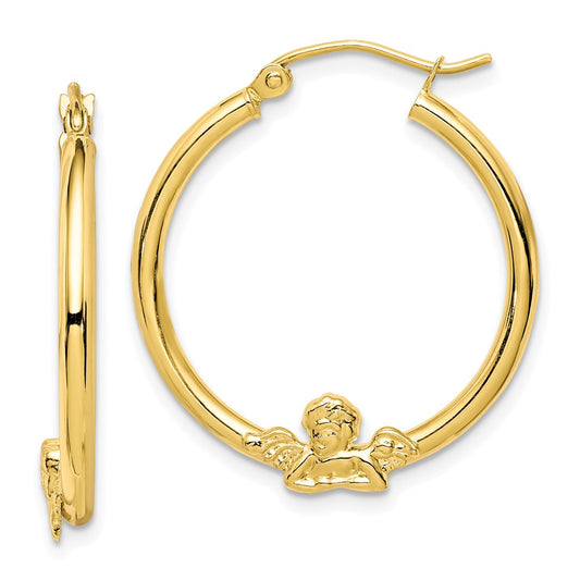 10K Yellow Gold Angel Hoop Earrings