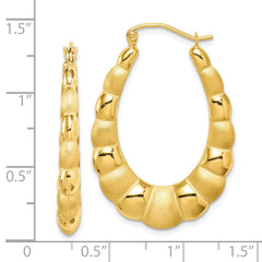 10K Yellow Gold Satin and Polished Hollow Fancy Hoop Earrings