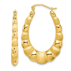10K Yellow Gold Satin and Polished Hollow Fancy Hoop Earrings