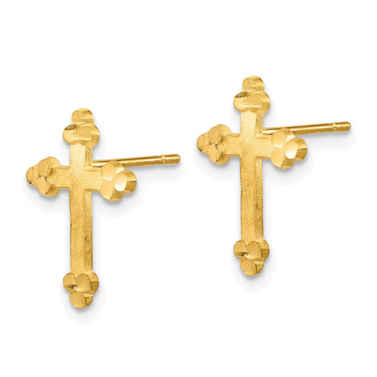 10K Yellow Gold Budded Cross Earrings