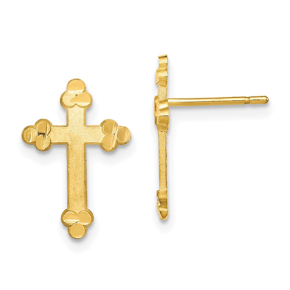 10K Yellow Gold Budded Cross Earrings