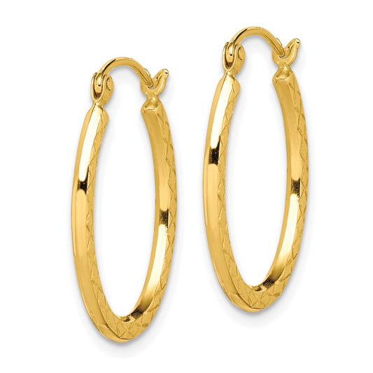 10K Yellow Gold Textured Hollow Oval Hoop Earrings