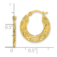 10K Yellow Gold Patterned Hollow Hoop Earrings