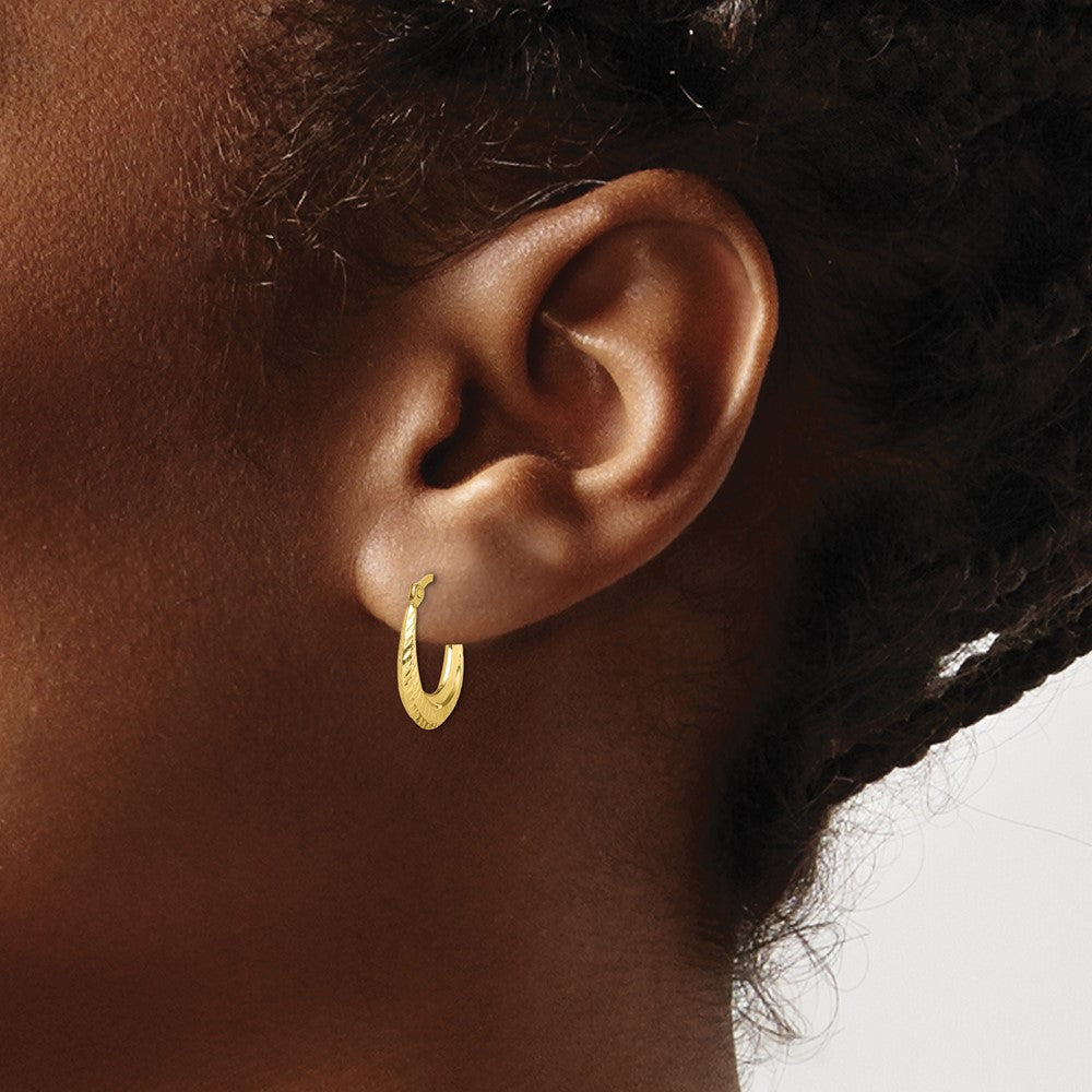 10K Yellow Gold Textured Hollow Hoop Earrings