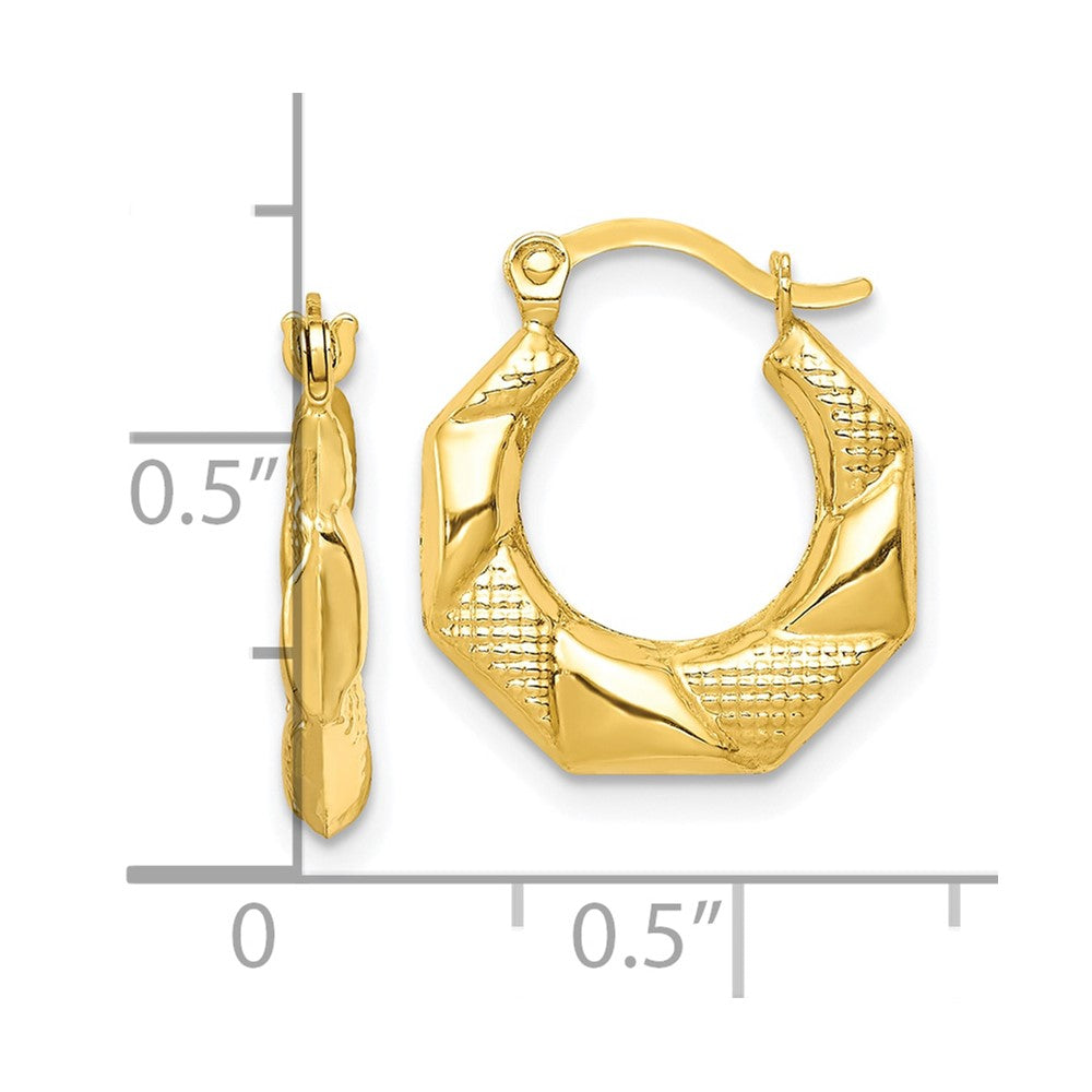 10K Yellow Gold Scalloped Textured Hollow Hoop Earrings