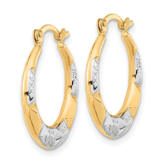 10K Yellow Gold & Rhodium Hollow Hoop Earrings