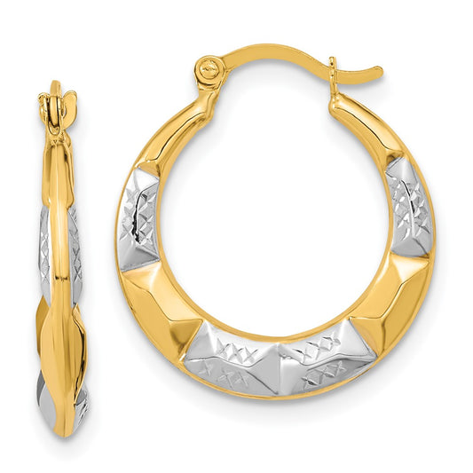 10K Yellow Gold & Rhodium Hollow Hoop Earrings